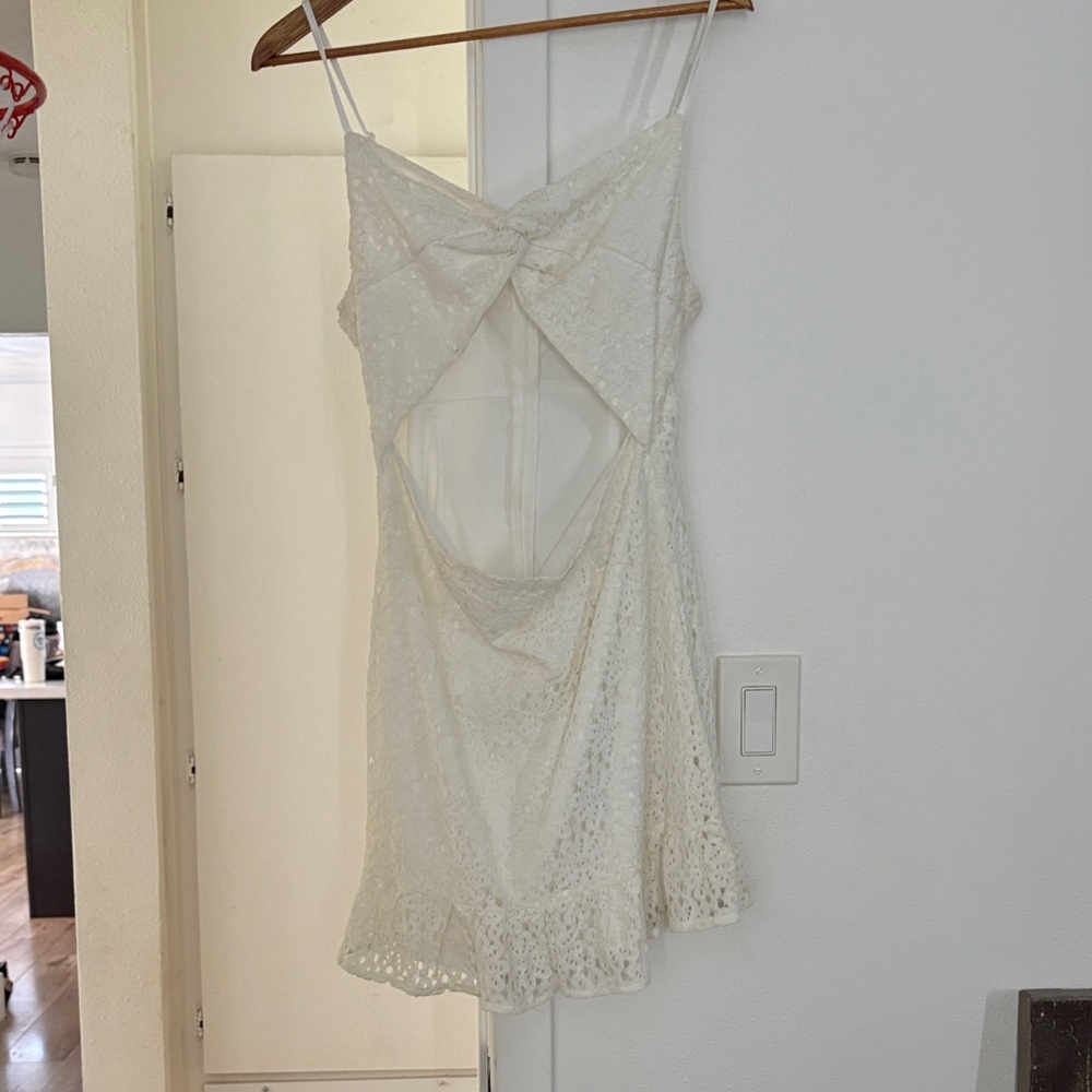 White Lace Cutout Mini Dress